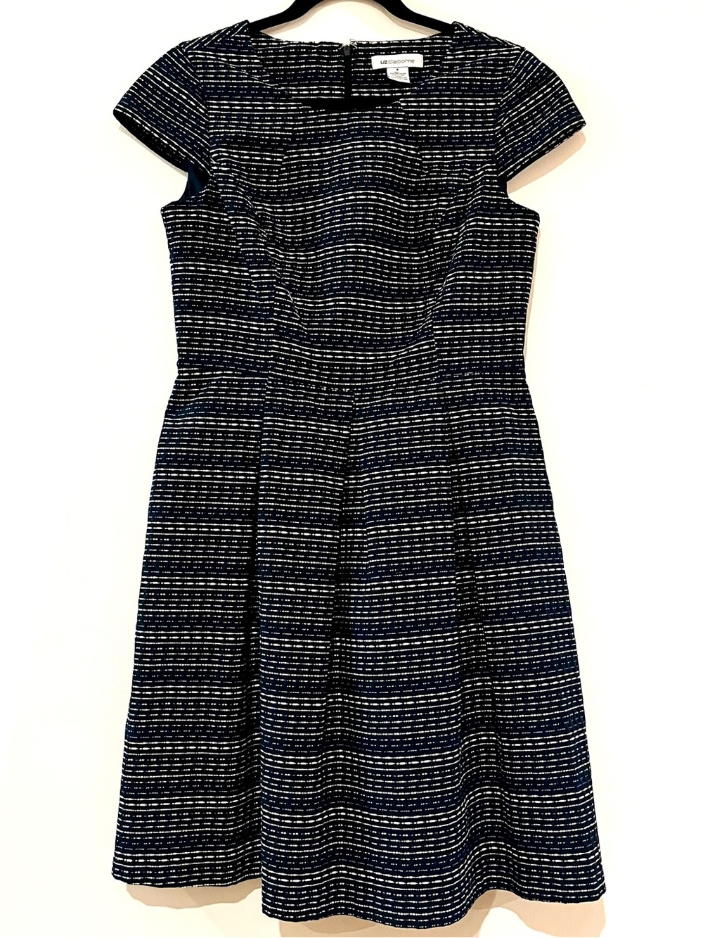 Liz Claiborne Navy & White Striped Nautical Fit & Flare A-line Dress Size 8